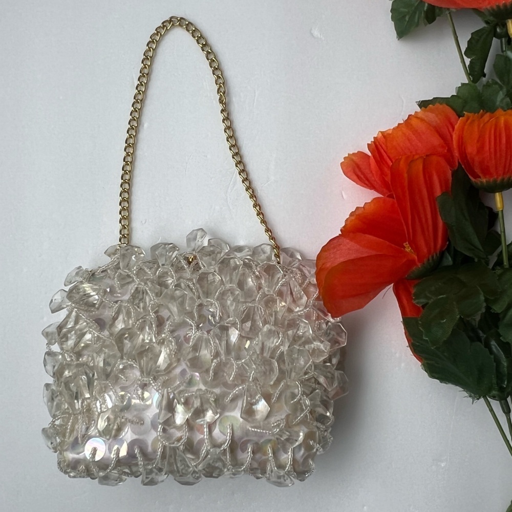 Vintage Cream and Gold Evening Clutch with Textured Elegance